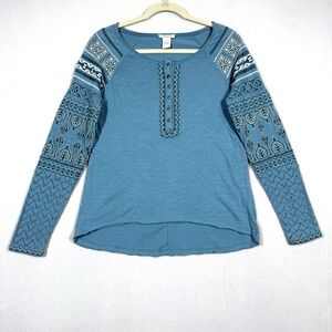 Sundance Top Womens Small‎ Henley Embroidered Crochet Sleeve Bohemian Bella Swan